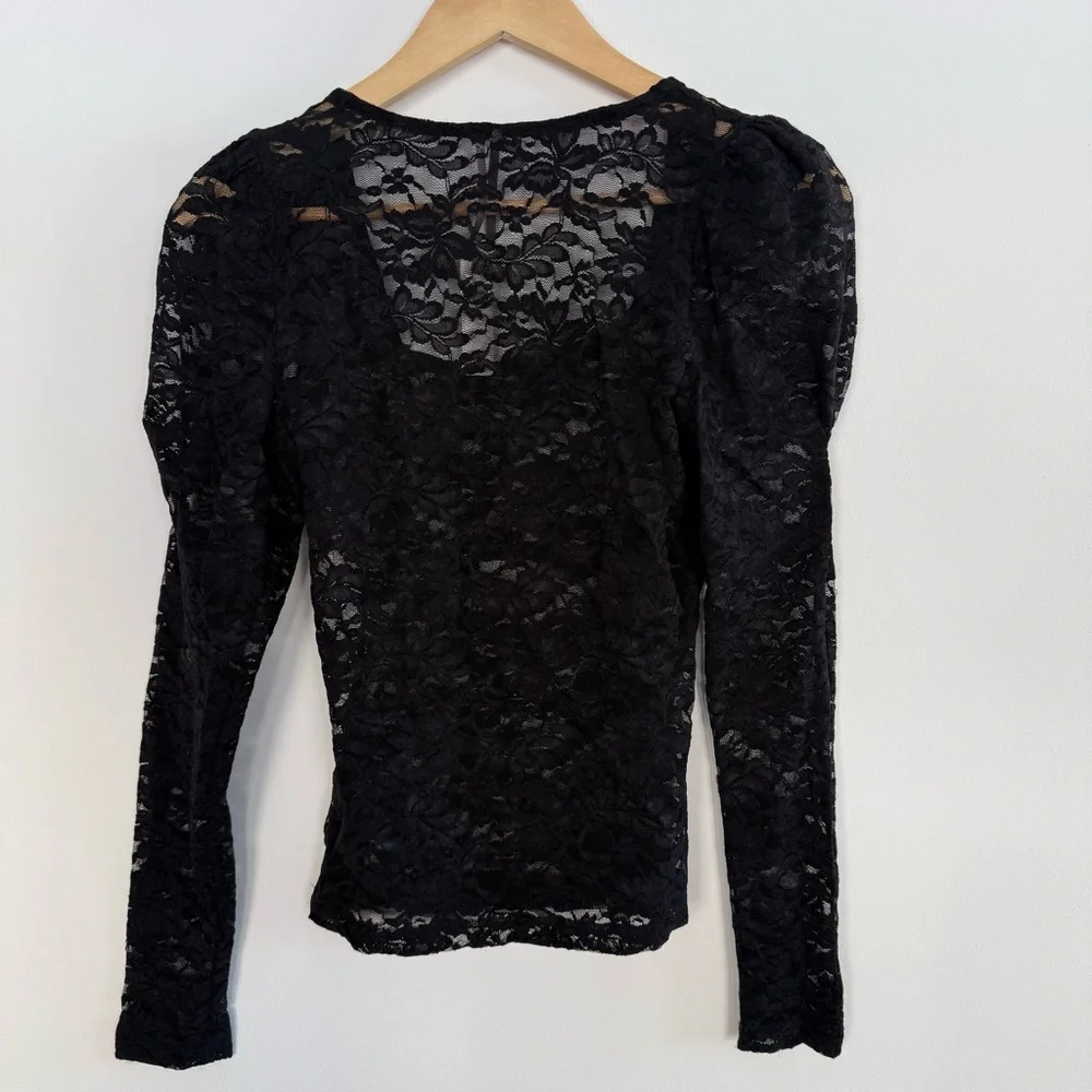 NWT Anthropologie Puff-Sleeve Sheer Lace Top Whimsigoth Moody Festival Size S